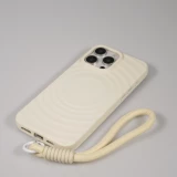 Coque iPhone 16 Pro - Silicone Soft Touch MagSafe avec vagues et lani&egrave;re - Blanc