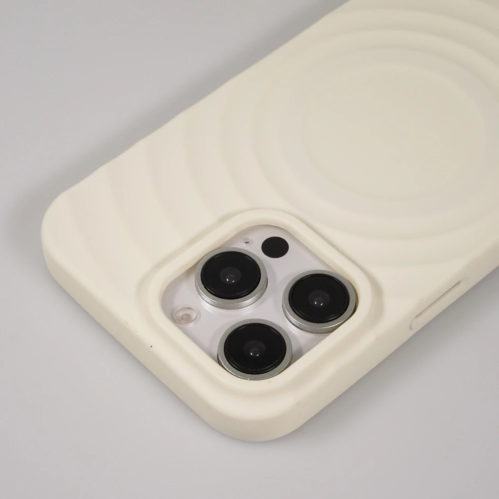 Coque iPhone 16 Pro - Silicone Soft Touch MagSafe avec vagues et lani&egrave;re - Blanc