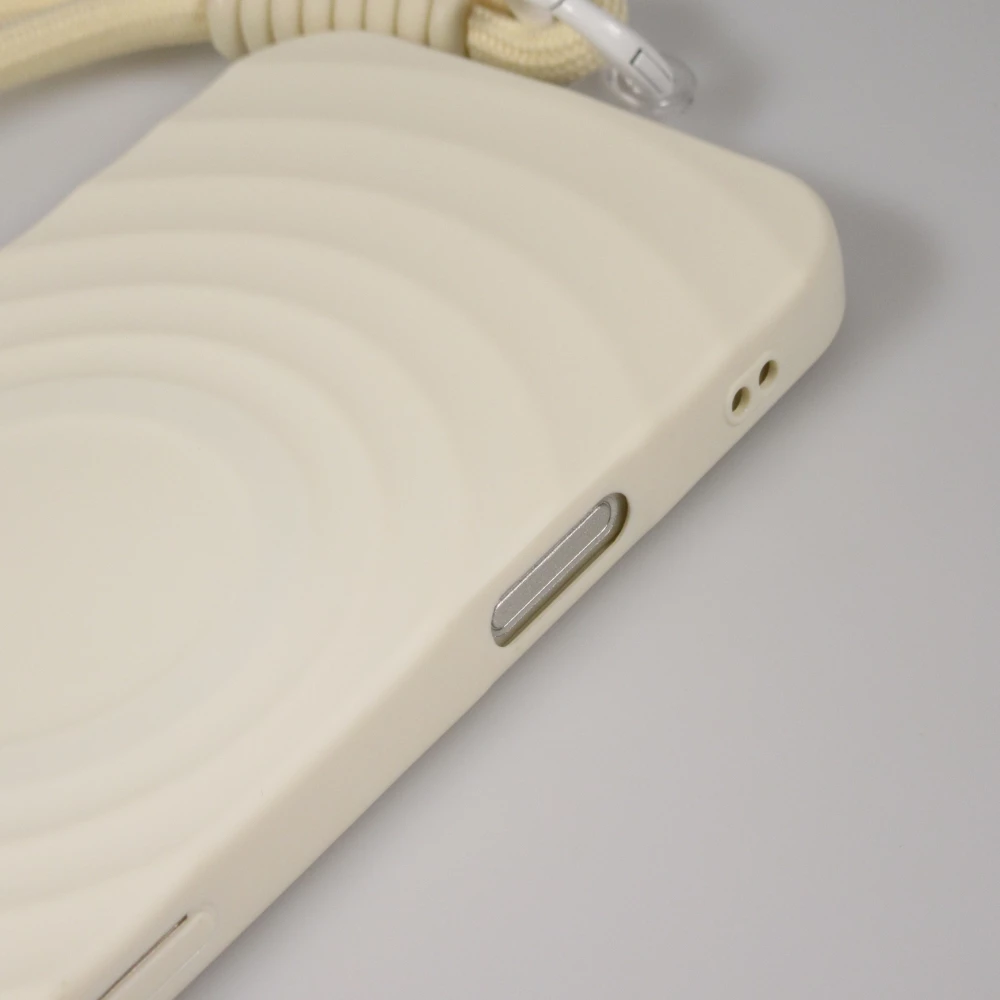 Coque iPhone 16 Pro - Silicone Soft Touch MagSafe avec vagues et lani&egrave;re - Blanc