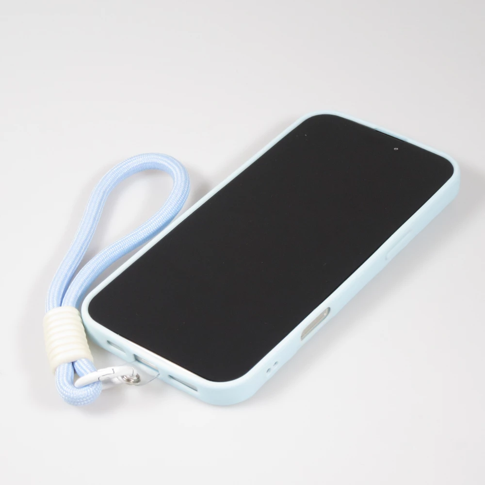 Coque iPhone 16 Pro - Silicone Soft Touch MagSafe avec vagues et lani&egrave;re - Bleu