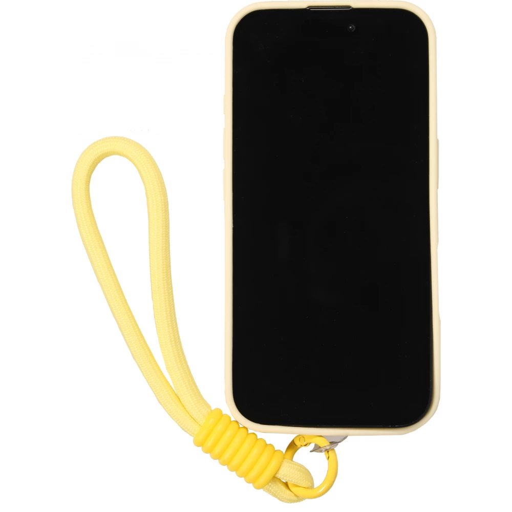 Coque iPhone 16 Pro - Silicone Soft Touch MagSafe avec vagues et lani&egrave;re - Jaune
