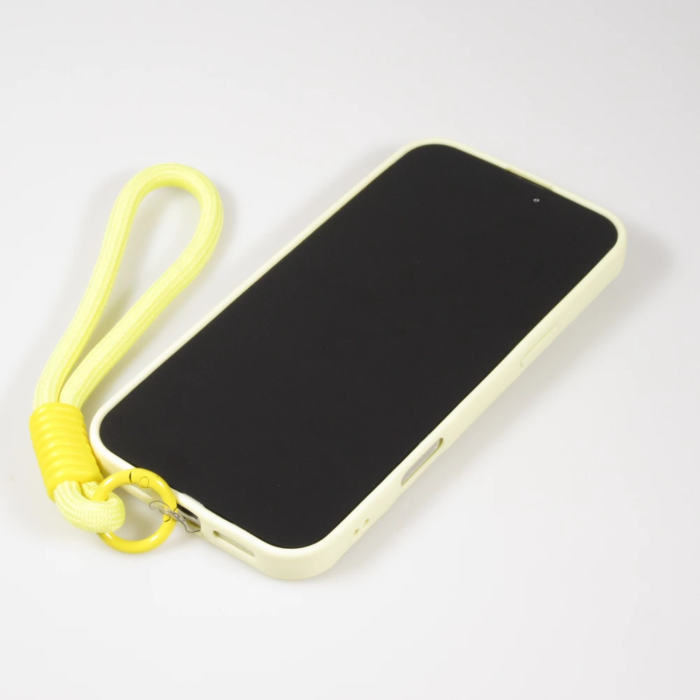 Coque iPhone 16 Pro - Silicone Soft Touch MagSafe avec vagues et lani&egrave;re - Jaune