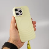 Coque iPhone 16 Pro - Silicone Soft Touch MagSafe avec vagues et lani&egrave;re - Jaune