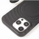 Coque iPhone 16 Pro - Silicone Soft Touch MagSafe avec vagues et lani&egrave;re - Noir