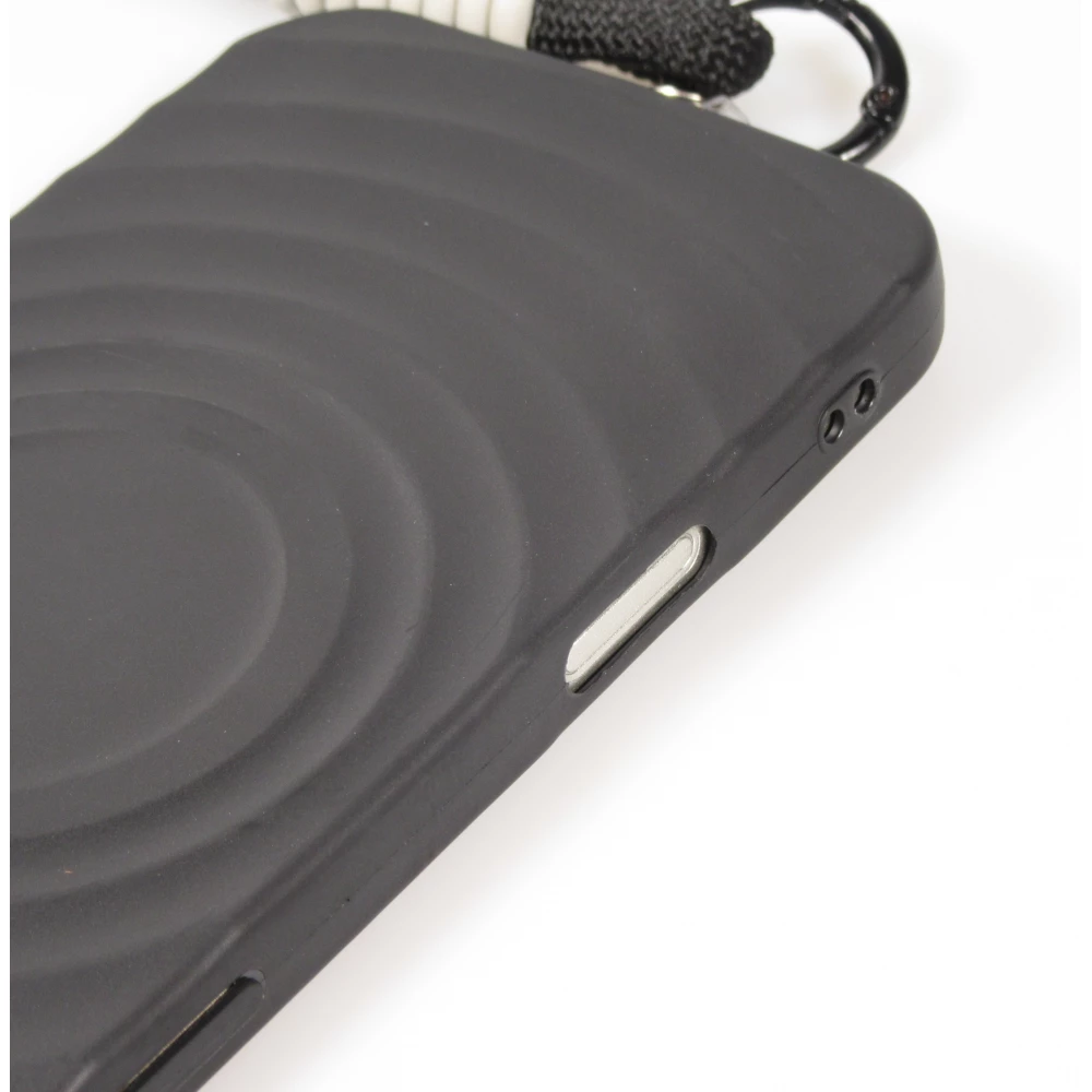 Coque iPhone 16 Pro - Silicone Soft Touch MagSafe avec vagues et lani&egrave;re - Noir
