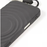 Coque iPhone 16 Pro - Silicone Soft Touch MagSafe avec vagues et lani&egrave;re - Noir
