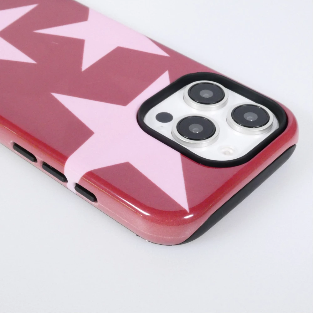 Coque iPhone 16 Pro - Star pop à motif étoiles double protection renforcée avec intérieur en silicone et extérieur en plastique rigide - Bordeaux