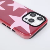 Coque iPhone 16 Pro - Star pop à motif étoiles double protection renforcée avec intérieur en silicone et extérieur en plastique rigide - Bordeaux
