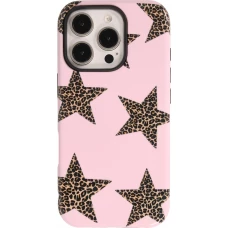 Coque iPhone 16 Pro - Star pop à motif étoiles double protection renforcée avec intérieur en silicone et extérieur en plastique rigide - Brun