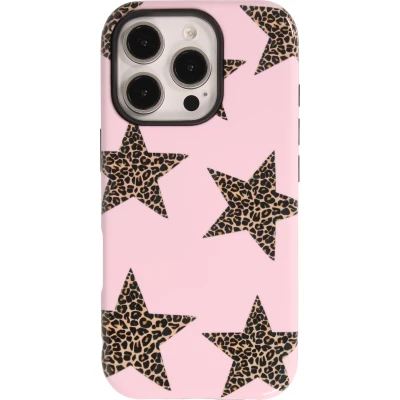 Coque iPhone 16 Pro - Star pop à motif étoiles double protection renforcée avec intérieur en silicone et extérieur en plastique rigide - Brun