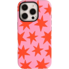 Coque iPhone 16 Pro - Star pop à motif étoiles double protection renforcée avec intérieur en silicone et extérieur en plastique rigide - Rose