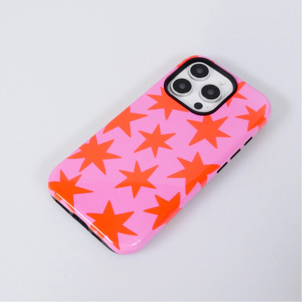 Coque iPhone 16 Pro - Star pop à motif étoiles double protection renforcée avec intérieur en silicone et extérieur en plastique rigide - Rose