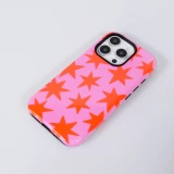 Coque iPhone 16 Pro - Star pop à motif étoiles double protection renforcée avec intérieur en silicone et extérieur en plastique rigide - Rose