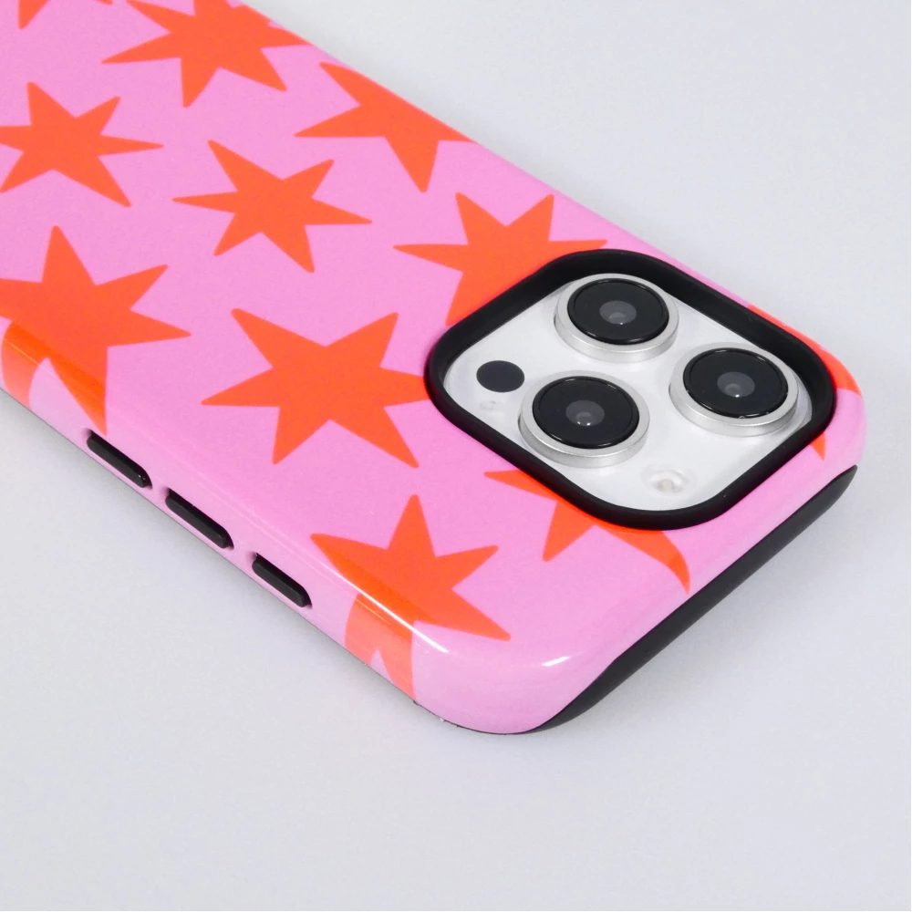 Coque iPhone 16 Pro - Star pop à motif étoiles double protection renforcée avec intérieur en silicone et extérieur en plastique rigide - Rose
