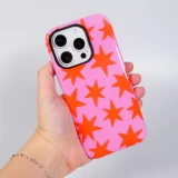 Coque iPhone 16 Pro - Star pop à motif étoiles double protection renforcée avec intérieur en silicone et extérieur en plastique rigide - Rose