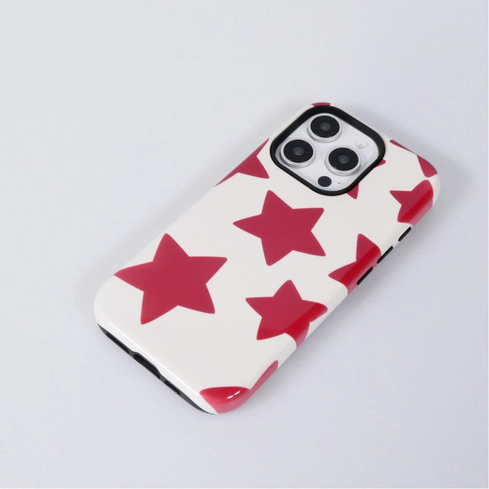Coque iPhone 16 Pro - Star pop à motif étoiles double protection renforcée avec intérieur en silicone et extérieur en plastique rigide - Rouge