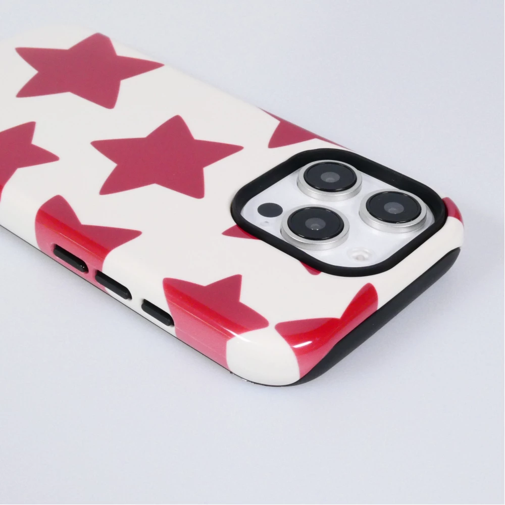 Coque iPhone 16 Pro - Star pop à motif étoiles double protection renforcée avec intérieur en silicone et extérieur en plastique rigide - Rouge