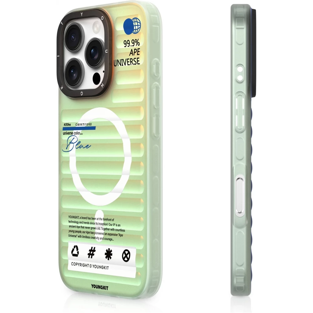 Coque iPhone 16 Pro - Youngkit effet iris&eacute; univers bleu avec reflets changeants - Bleu