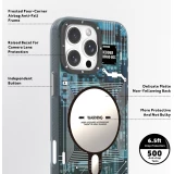 Coque iPhone 16 Pro - Youngkit silicone compatible MagSafe design circuit style puce &eacute;lectronique - Bleu
