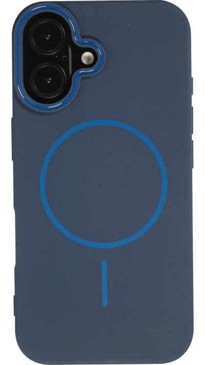 Coque iPhone 16 - Silicone MagSafe Souple Halo Light - Bleu