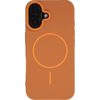 iPhone 16 Case H&uuml;lle - Silicone MagSafe Flexibel Halo Licht - Braun