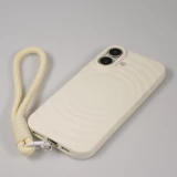 Coque iPhone 16 - Silicone Soft Touch MagSafe avec vagues et lani&egrave;re - Blanc