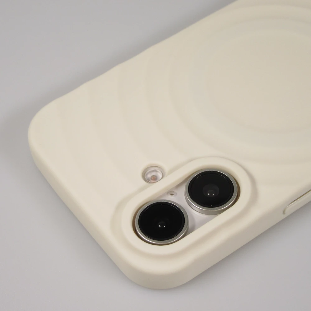 Coque iPhone 16 - Silicone Soft Touch MagSafe avec vagues et lani&egrave;re - Blanc