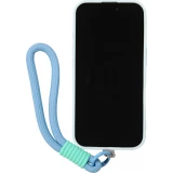 Coque iPhone 16 - Silicone Soft Touch MagSafe avec vagues et lani&egrave;re - Bleu