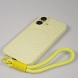 iPhone 16 Case H&uuml;lle - Silikon Soft Touch MagSafe mit Wellen und Handschlauf - Gelb