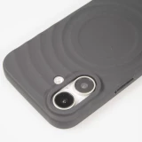 Coque iPhone 16 - Silicone Soft Touch MagSafe avec vagues et lani&egrave;re - Noir
