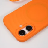 Coque iPhone 16 - Silicone Soft Touch MagSafe avec vagues et lani&egrave;re - Orange