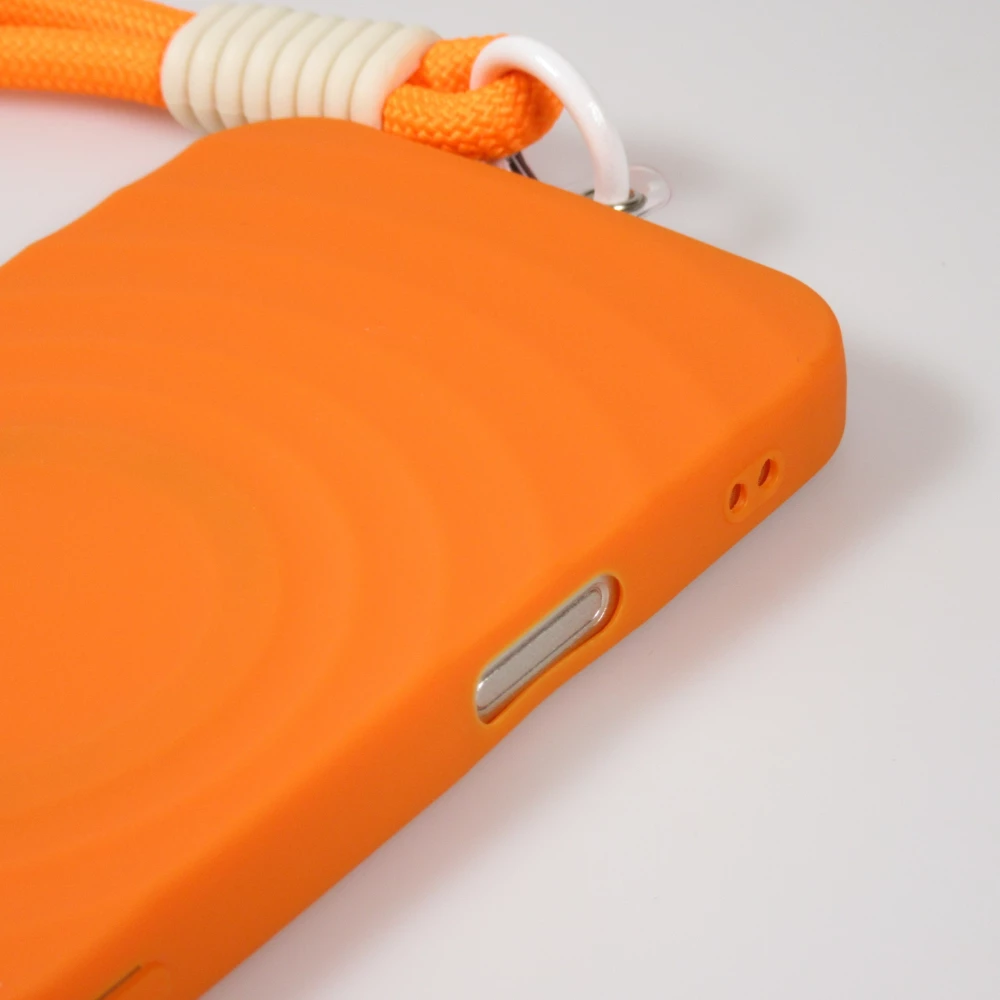 Coque iPhone 16 - Silicone Soft Touch MagSafe avec vagues et lani&egrave;re - Orange