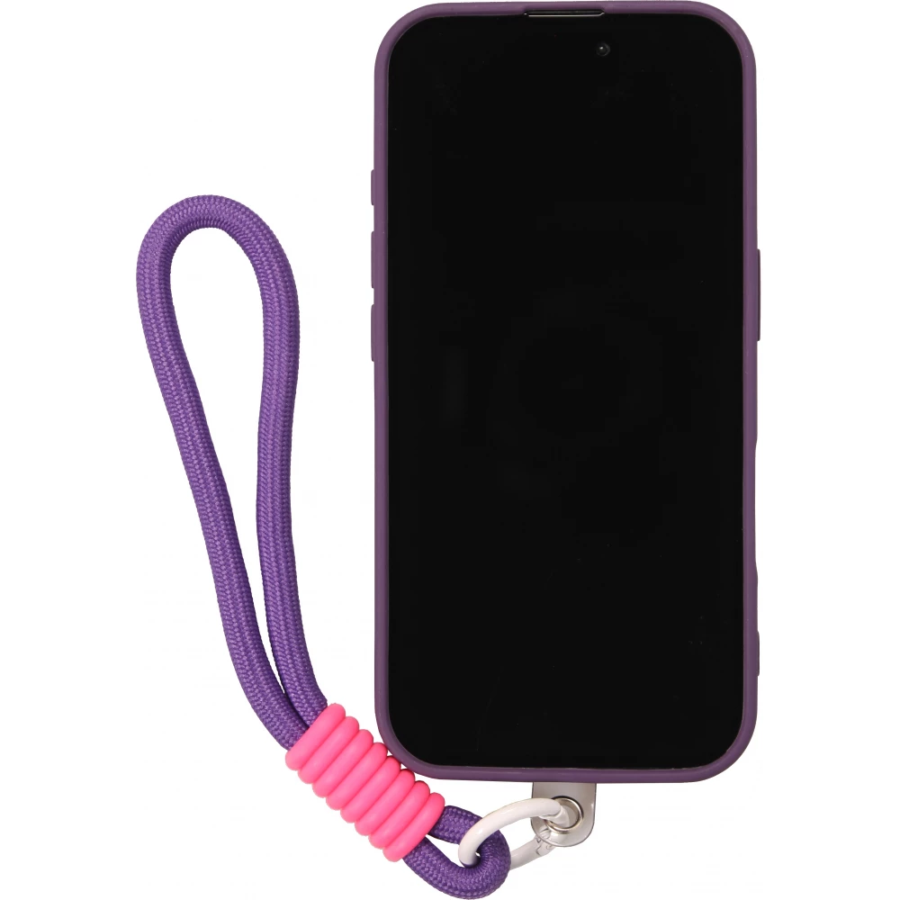 Coque iPhone 16 - Silicone Soft Touch MagSafe avec vagues et lani&egrave;re - Violet