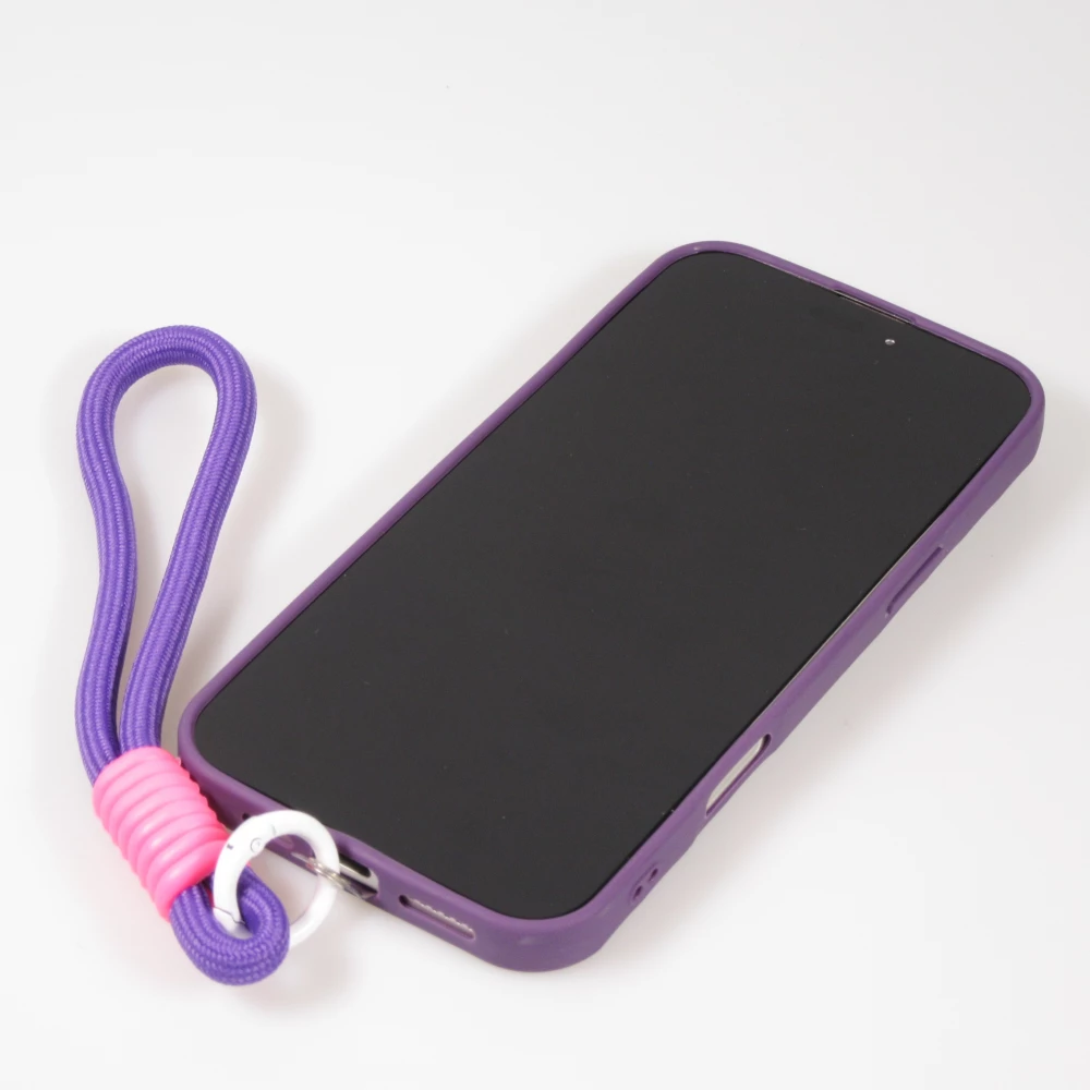 Coque iPhone 16 - Silicone Soft Touch MagSafe avec vagues et lani&egrave;re - Violet