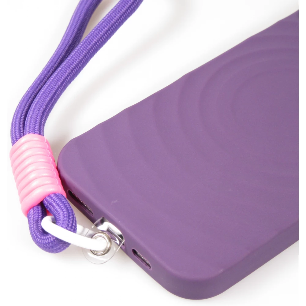 Coque iPhone 16 - Silicone Soft Touch MagSafe avec vagues et lani&egrave;re - Violet