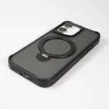 iPhone 16 Case Hülle - Transparente Minimalistische mit Drehring und Verstärkten Kanten - Schwarz