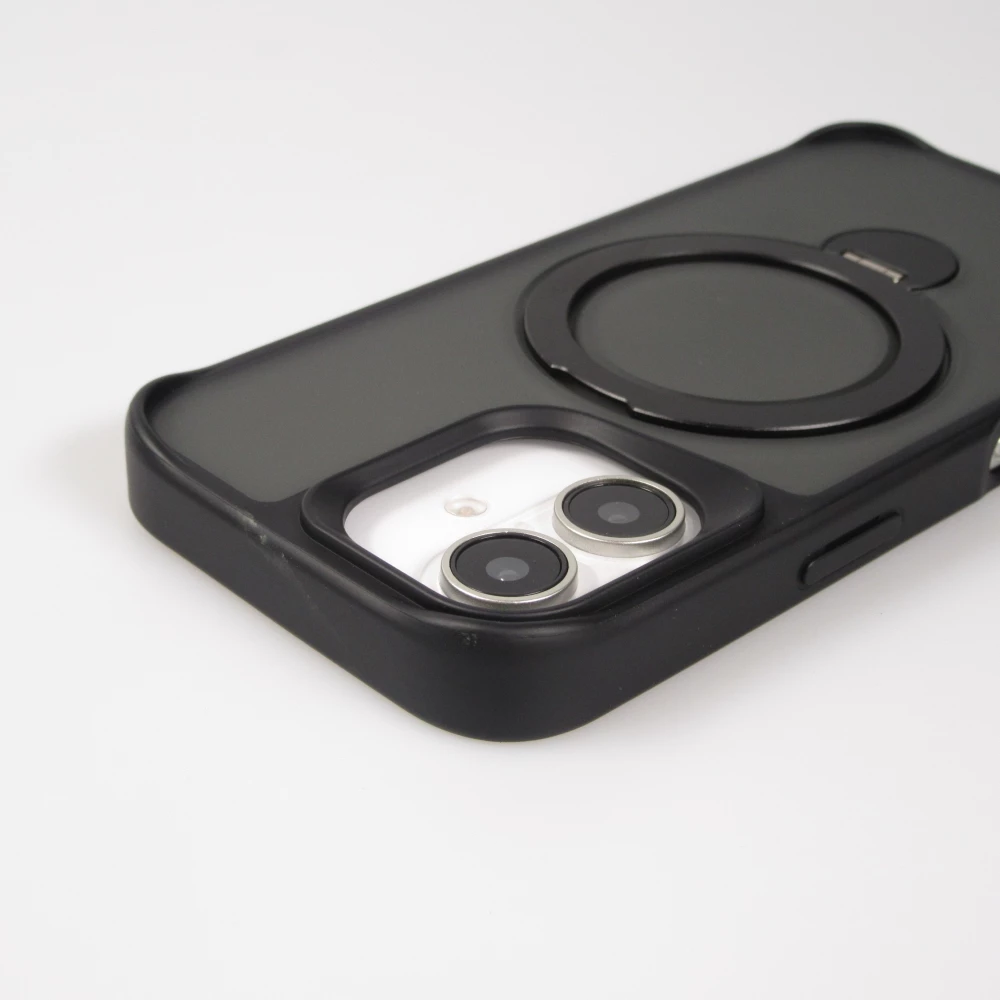 iPhone 16 Case Hülle - Transparente Minimalistische mit Drehring und Verstärkten Kanten - Schwarz