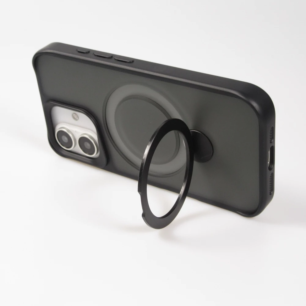iPhone 16 Case Hülle - Transparente Minimalistische mit Drehring und Verstärkten Kanten - Schwarz