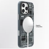 Coque iPhone 16 - Youngkit silicone compatible MagSafe design circuit style puce &eacute;lectronique - Gris
