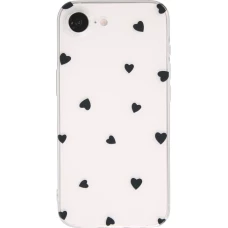Coque iPhone 17e / 16e - Gel petit coeur transparent - Noir