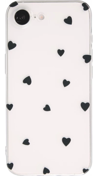 Coque iPhone 17e / 16e - Gel petit coeur transparent - Noir