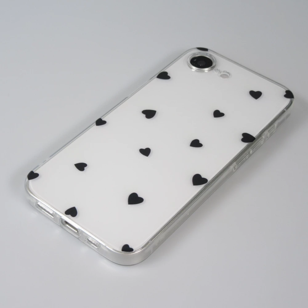 Coque iPhone 17e / 16e - Gel petit coeur transparent - Noir