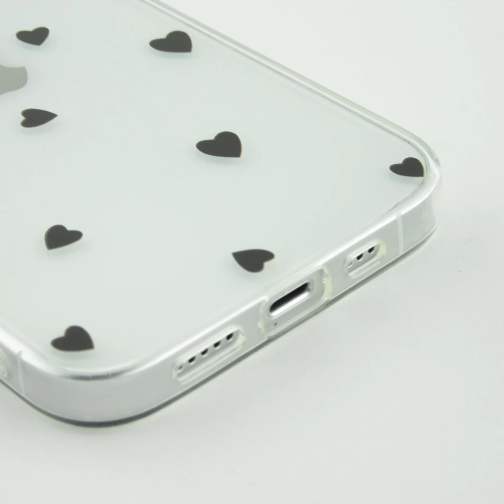 Coque iPhone 17e / 16e - Gel petit coeur transparent - Noir