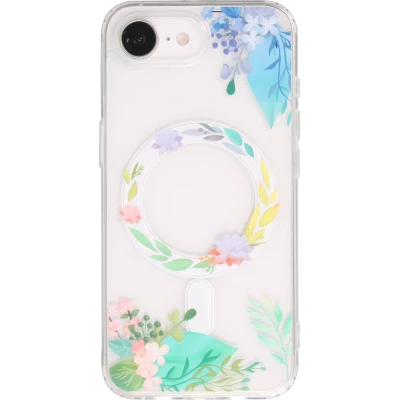 Coque iPhone 17e / 16e - Gel silicone rigide avec MagSafe fleurs de printemps - Transparent