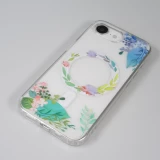 Coque iPhone 17e / 16e - Gel silicone rigide avec MagSafe fleurs de printemps - Transparent