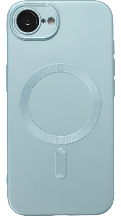iPhone 16e Case H&uuml;lle - Gummi weich mit Kameraschutzglas MagSafe - Blau