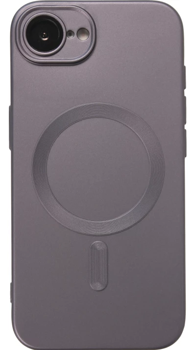 Coque iPhone 17e / 16e - Gel souple avec vitre de protection caméra MagSafe - Gris foncé