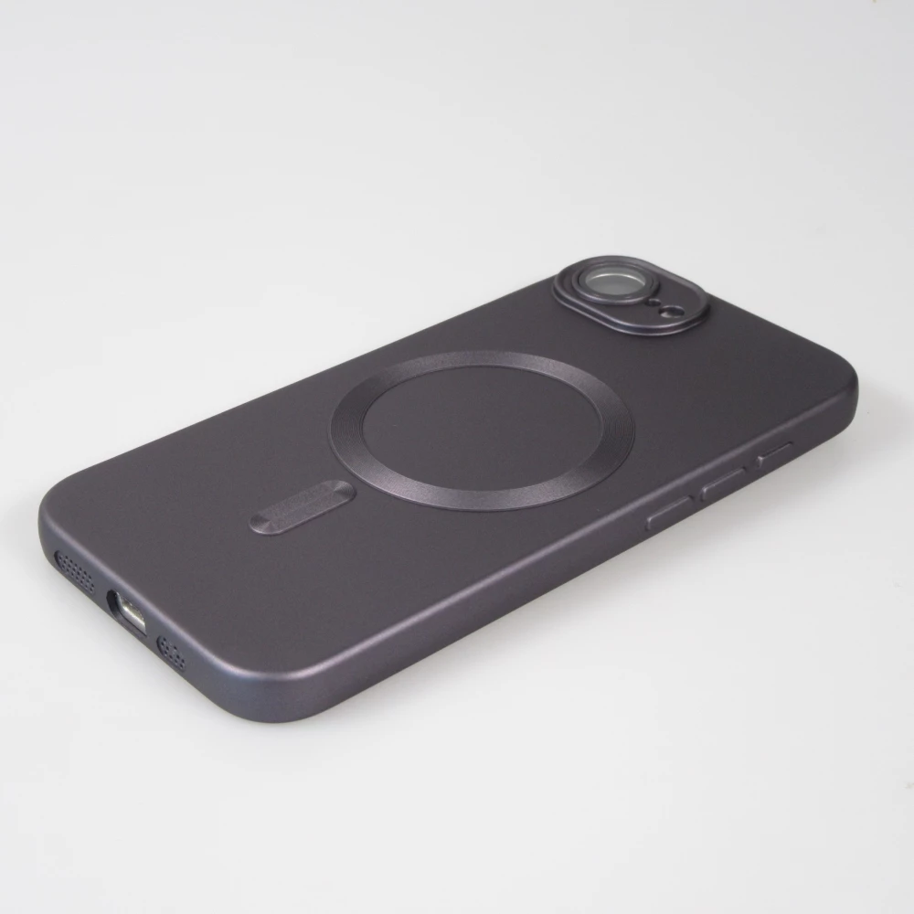Coque iPhone 16e - Gel souple avec vitre de protection caméra MagSafe - Gris foncé