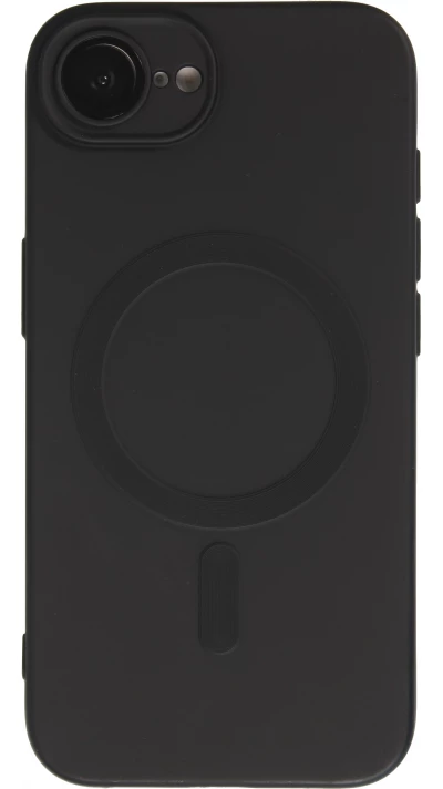 iPhone 16e Case H&uuml;lle - Gummi weich mit Kameraschutzglas MagSafe - Schwarz