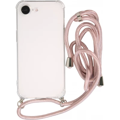 Coque iPhone 17e / 16e - Gel transparent avec lacet or - Rose
